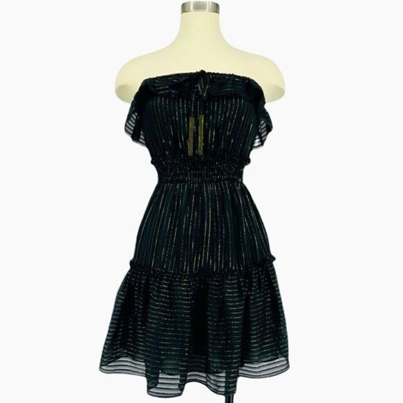 bebe Sheer Ruffle Strapless Dress - Picture 1 of 10